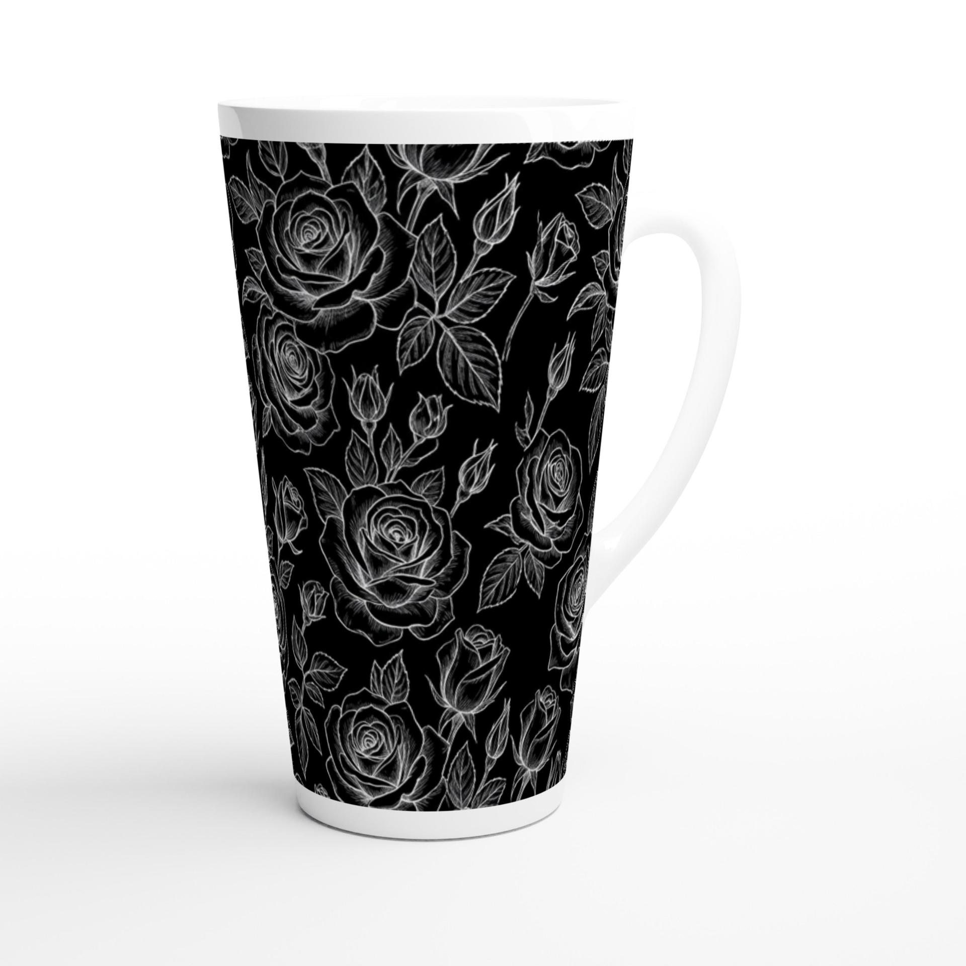 Set of 3 Cups, Floral, 17oz Latte Ceramic Mugs Set - Extra Tall Cup Set