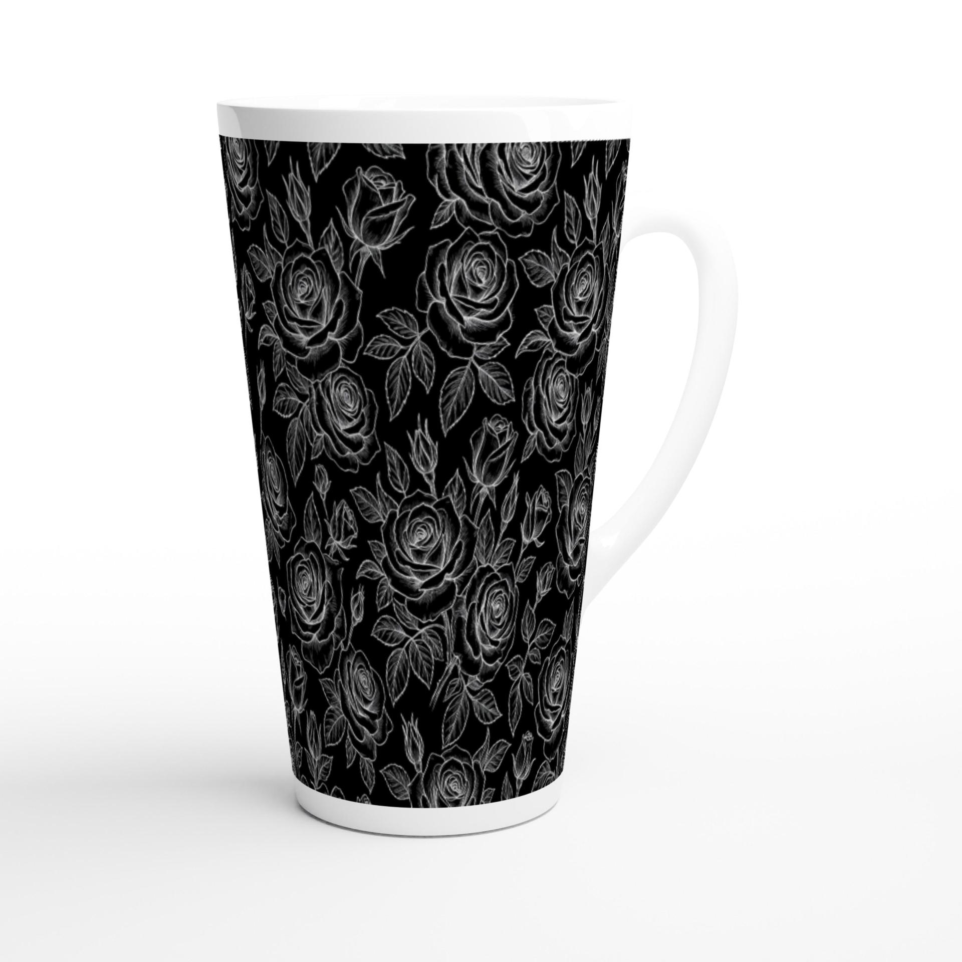 Set of 3 Cups, Floral, 17oz Latte Ceramic Mugs Set - Extra Tall Cup Set