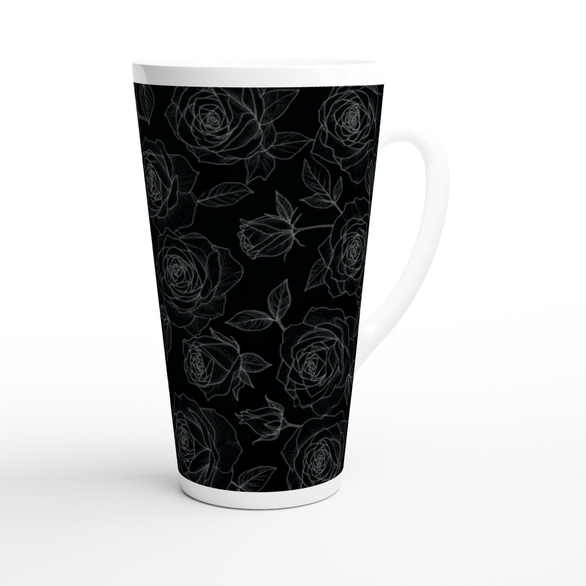 Set of 3 Cups, Floral, 17oz Latte Ceramic Mugs Set - Extra Tall Cup Set