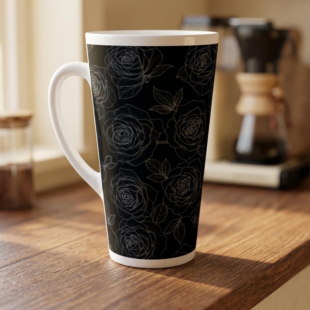 Set of 3 Cups, Floral, 17oz Latte Ceramic Mugs Set - Extra Tall Cup Set