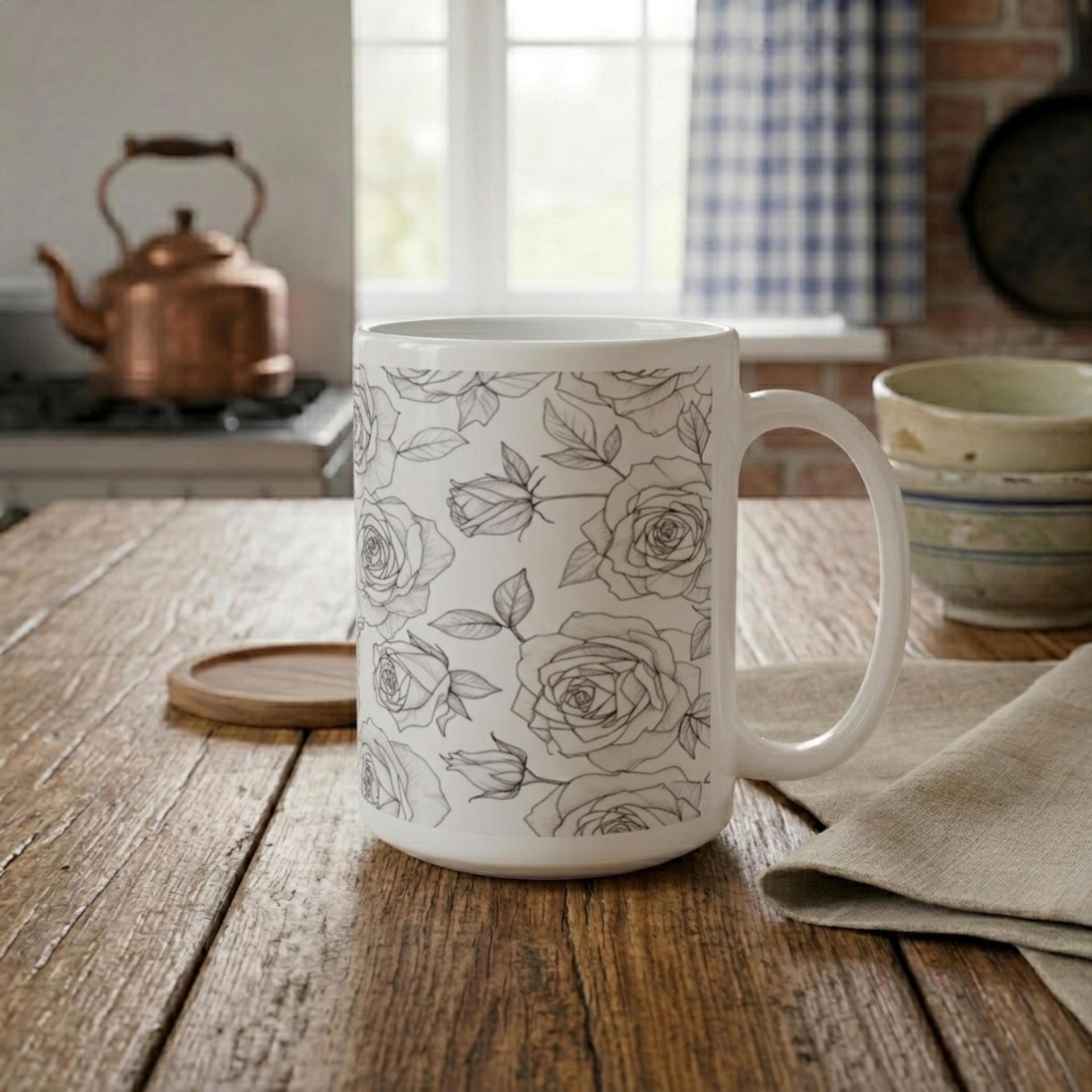 Roses, Floral Cups Set -  Large and Small Ceramic Mugs