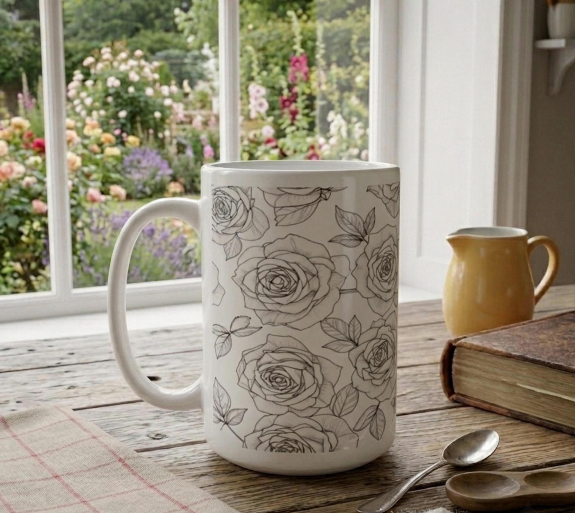 Roses, Floral Cups Set -  Large and Small Ceramic Mugs