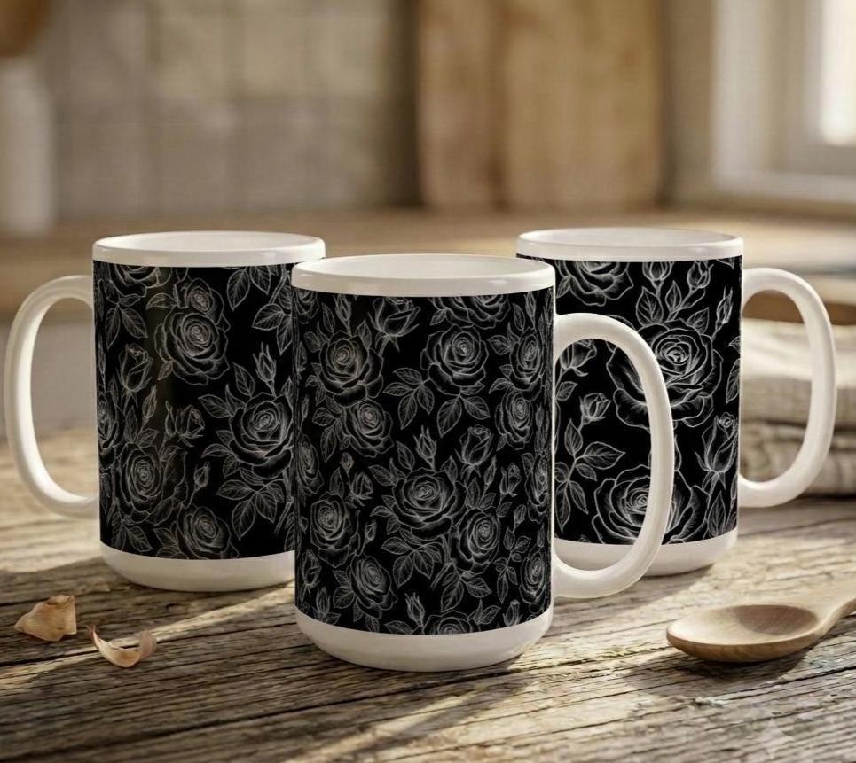 Set of Big Mugs, Floral Cup Set, Large 15 oz Matching Cups