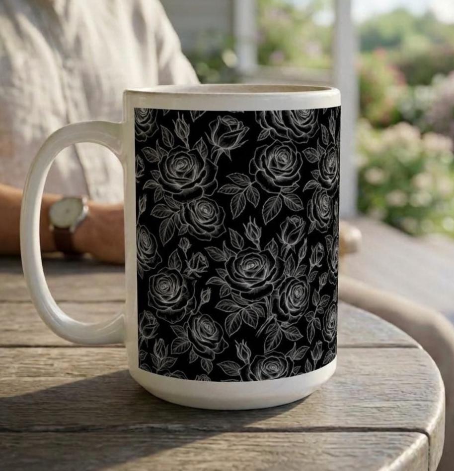 Set of Big Mugs, Floral Cup Set, Large 15 oz Matching Cups
