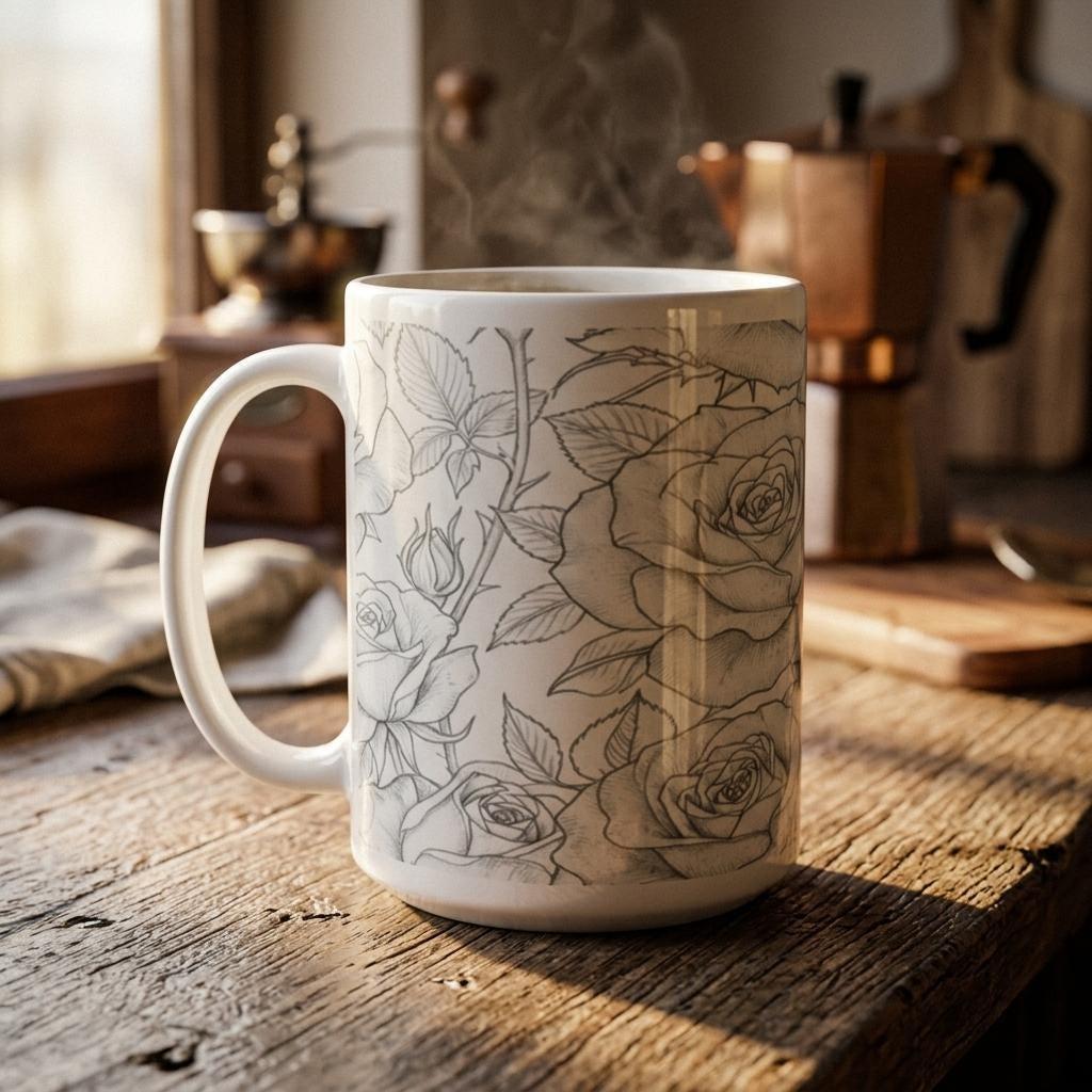Roses - Floral Cups -  Large and Small Ceramic Mugs