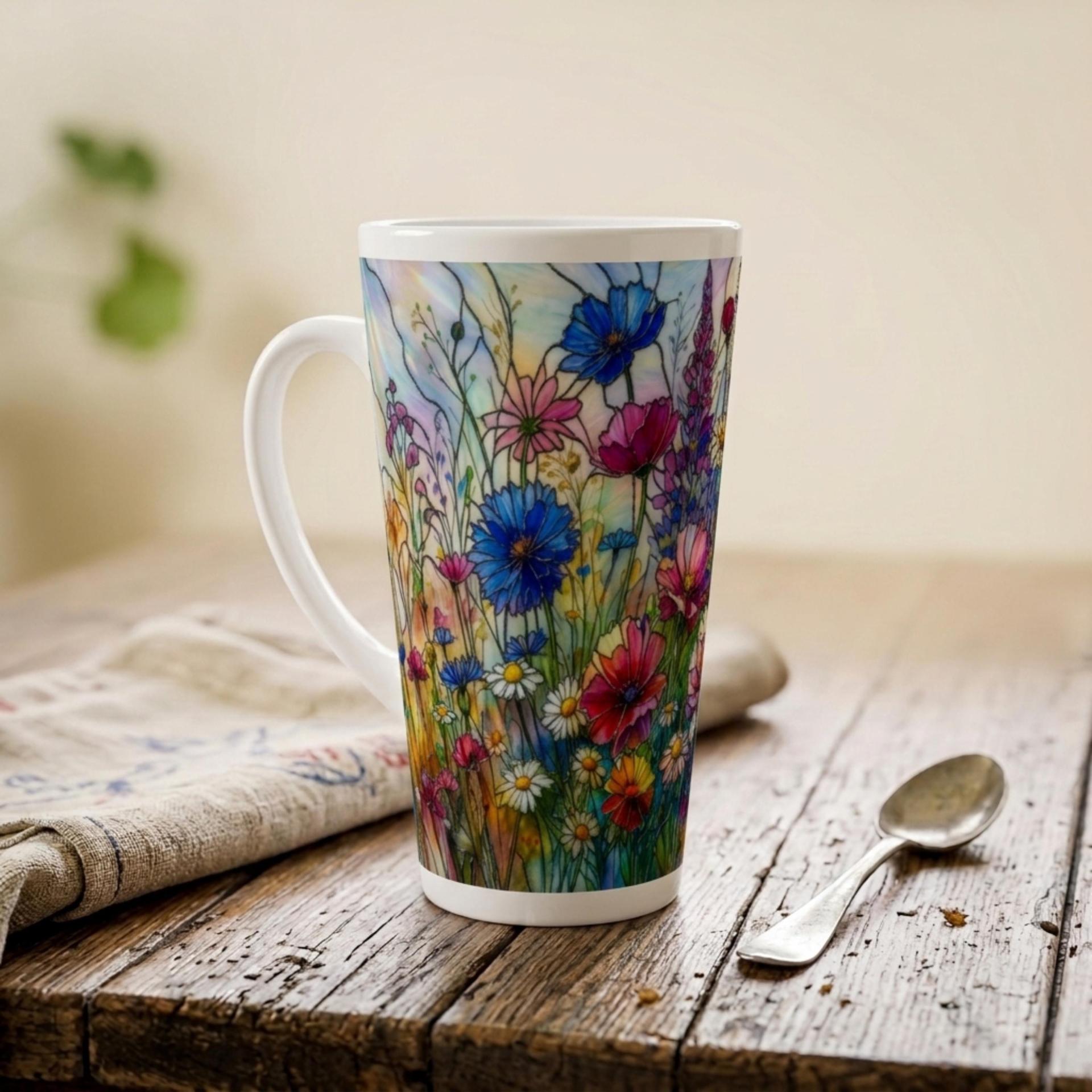 Large Floral Mugs, Latte Mug - Coffee or Tea Cup, Extra Tall, 17oz Ceramic