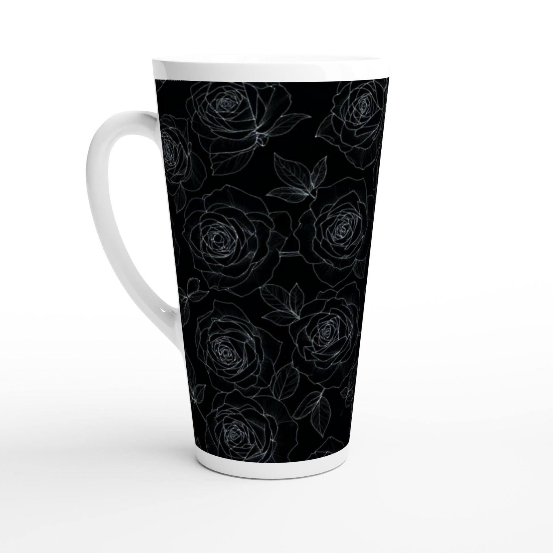 Roses - Large Latte Mug - Floral Coffee or Tea Cup, 17oz Ceramic, Extra Tall
