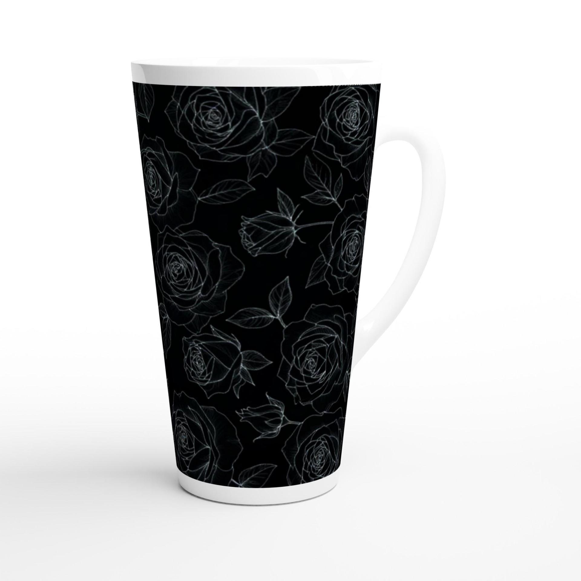 Roses - Large Latte Mug - Floral Coffee or Tea Cup, 17oz Ceramic, Extra Tall