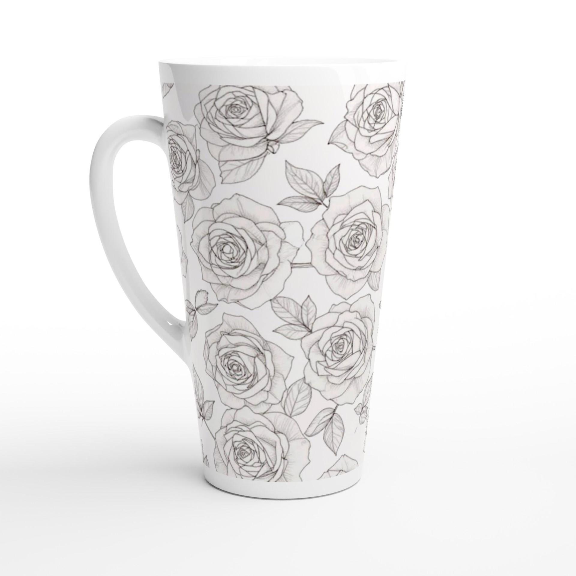Roses - Large Latte Mug - Floral Coffee or Tea Cup, 17oz Ceramic, Extra Tall