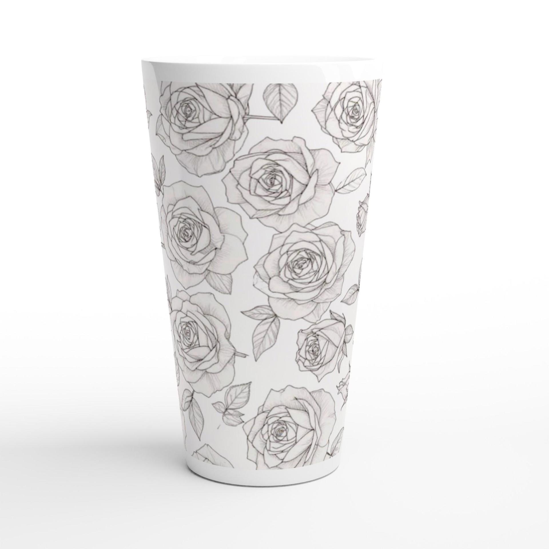 Roses - Large Latte Mug - Floral Coffee or Tea Cup, 17oz Ceramic, Extra Tall