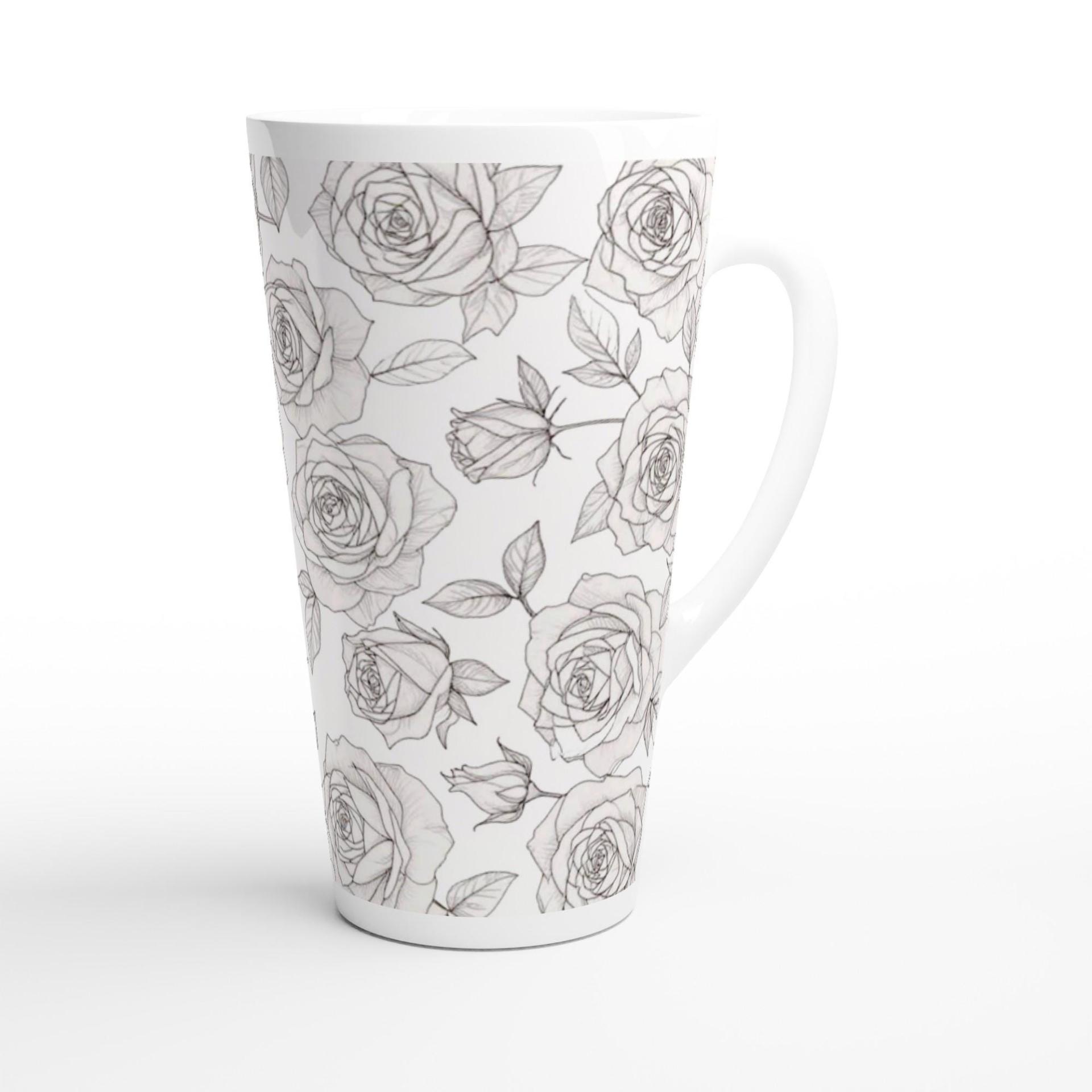 Roses - Large Latte Mug - Floral Coffee or Tea Cup, 17oz Ceramic, Extra Tall