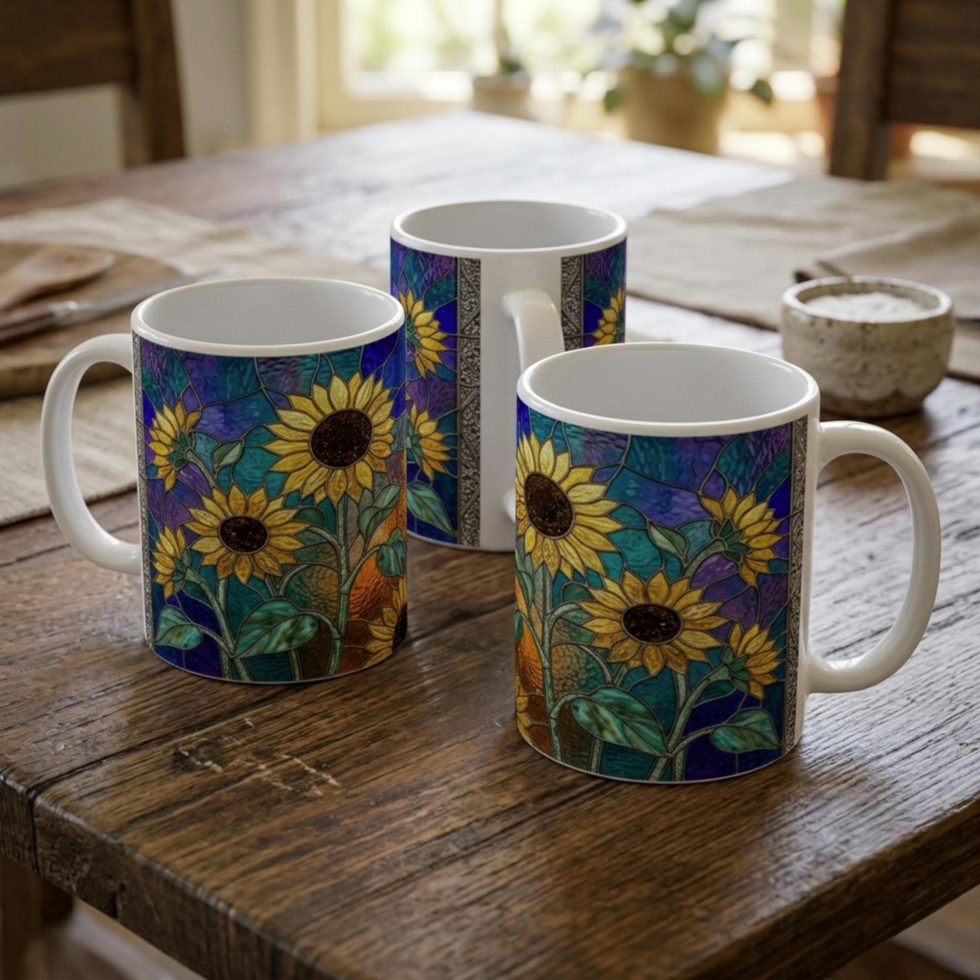 Sunflowers, Large and Small Cups, Floral Mug Set
