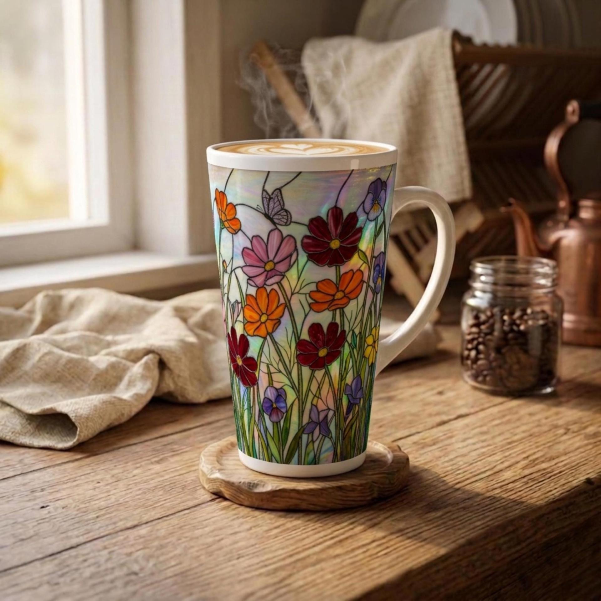 Floral - Latte 17oz Ceramic Mug - Coffee or Tea Cup, Extra Tall