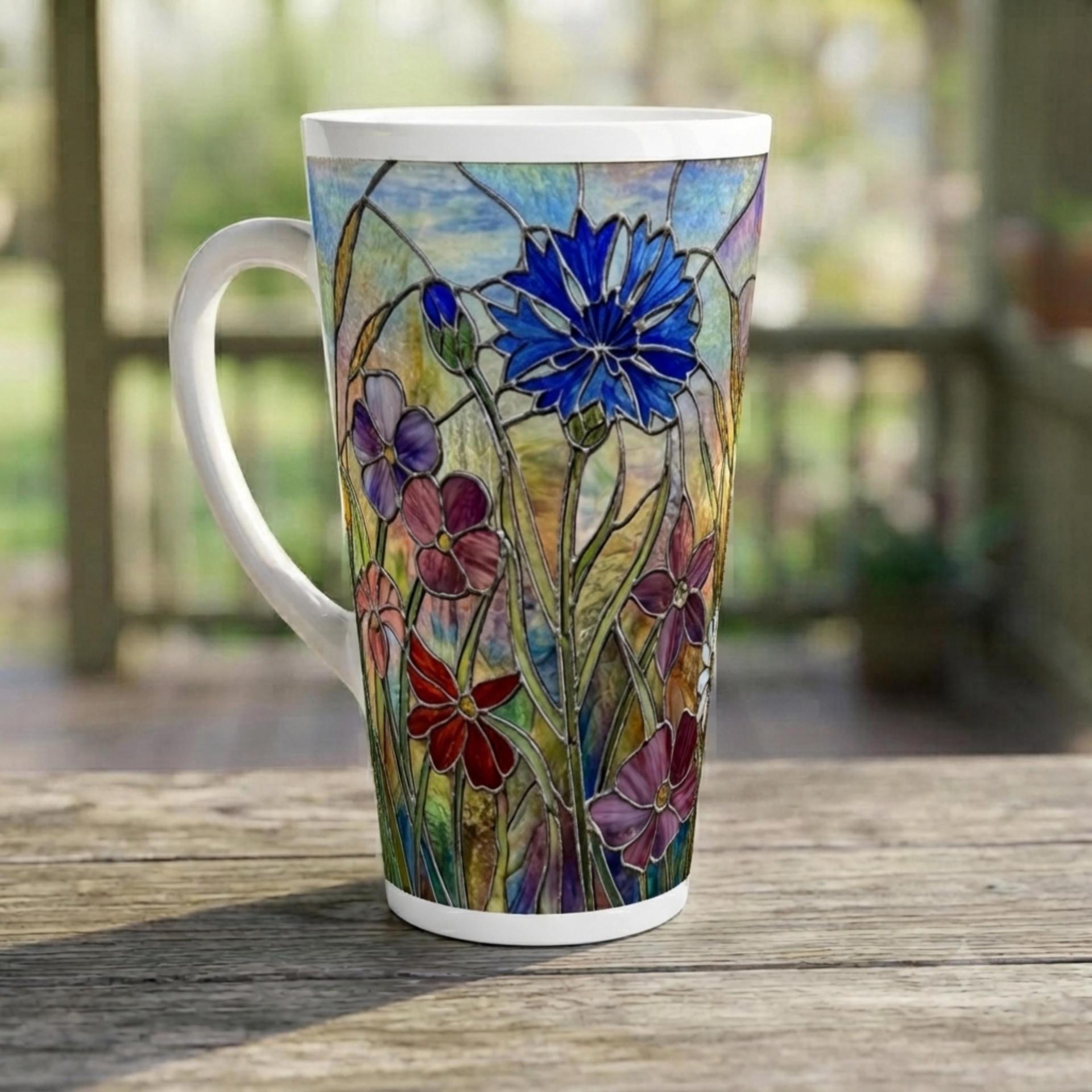Floral - Large Latte Mug - Coffee or Tea Cup, 17oz Ceramic, Extra Tall