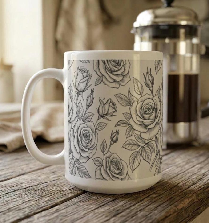 Roses - Floral Cups -  Large and Small Ceramic Mugs