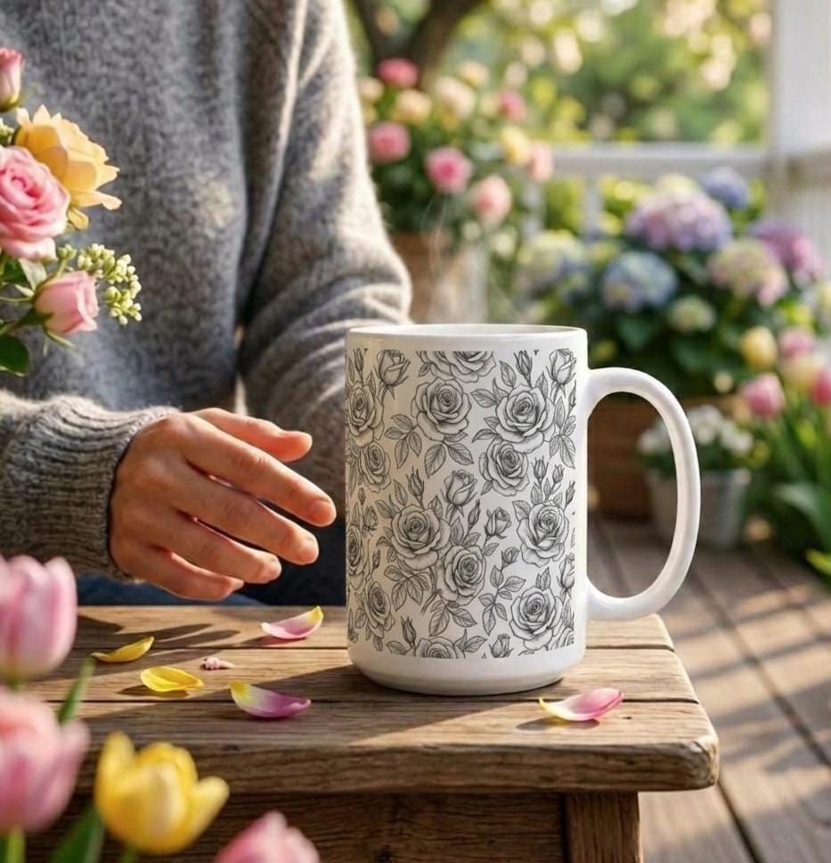 Roses - Floral Cups -  Large and Small Ceramic Mugs