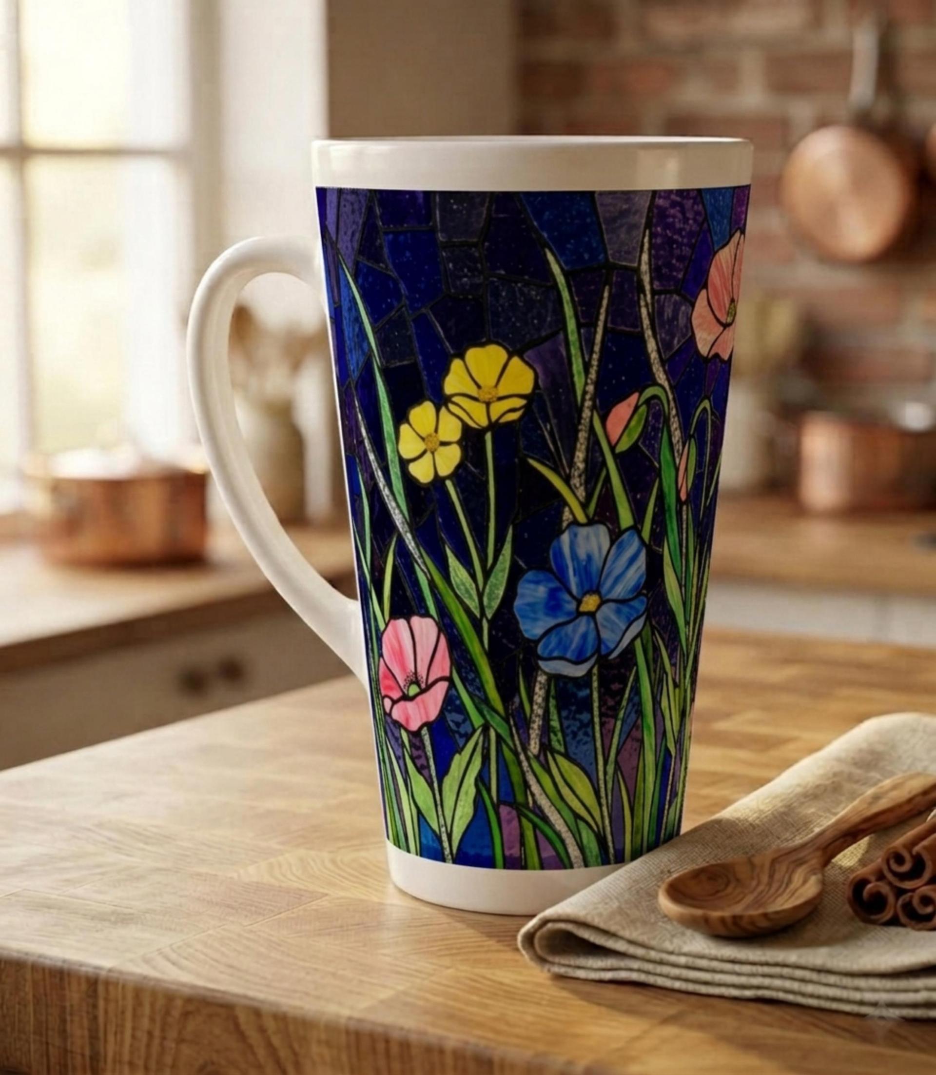 Floral Latte 17oz Ceramic Mug - Coffee or Tea Cup, Extra Tall