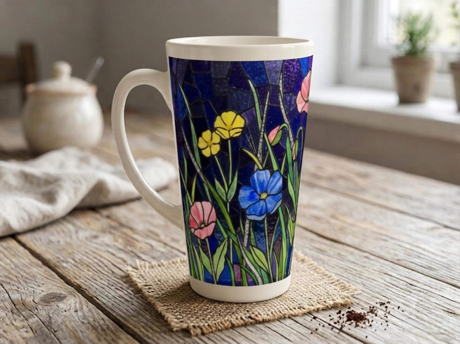 Floral Latte 17oz Ceramic Mug - Coffee or Tea Cup, Extra Tall