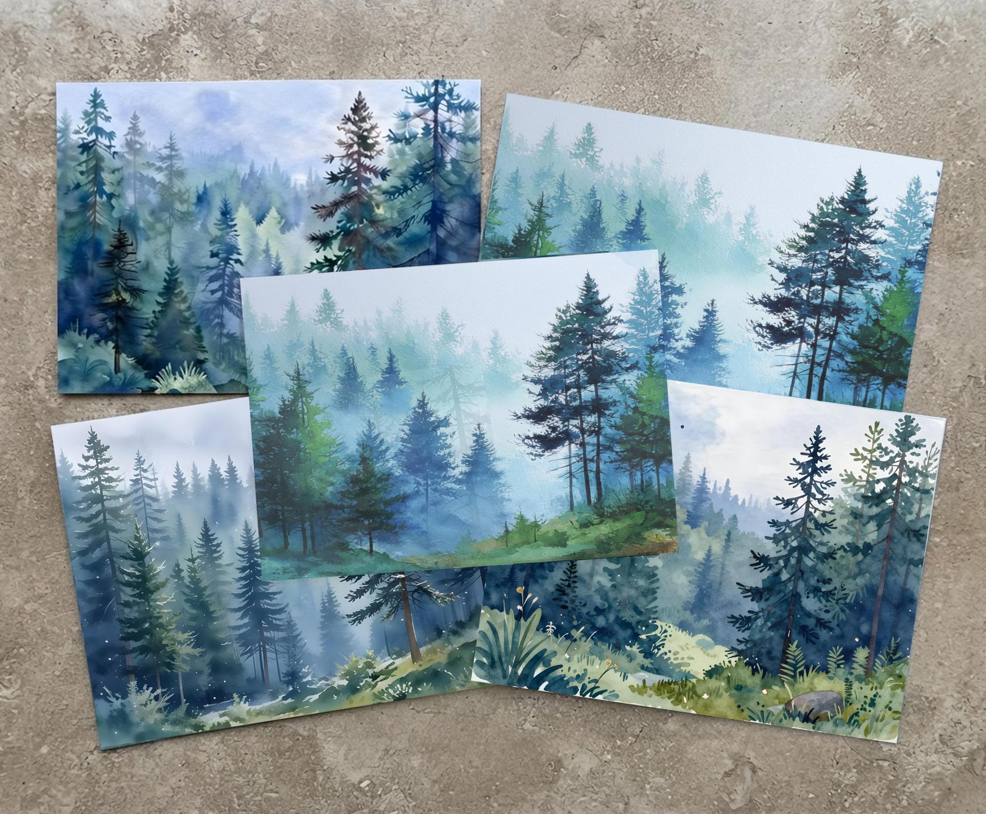 Forest Greeting Cards, Set of 4, Botanical Art, Blank Gift Cards