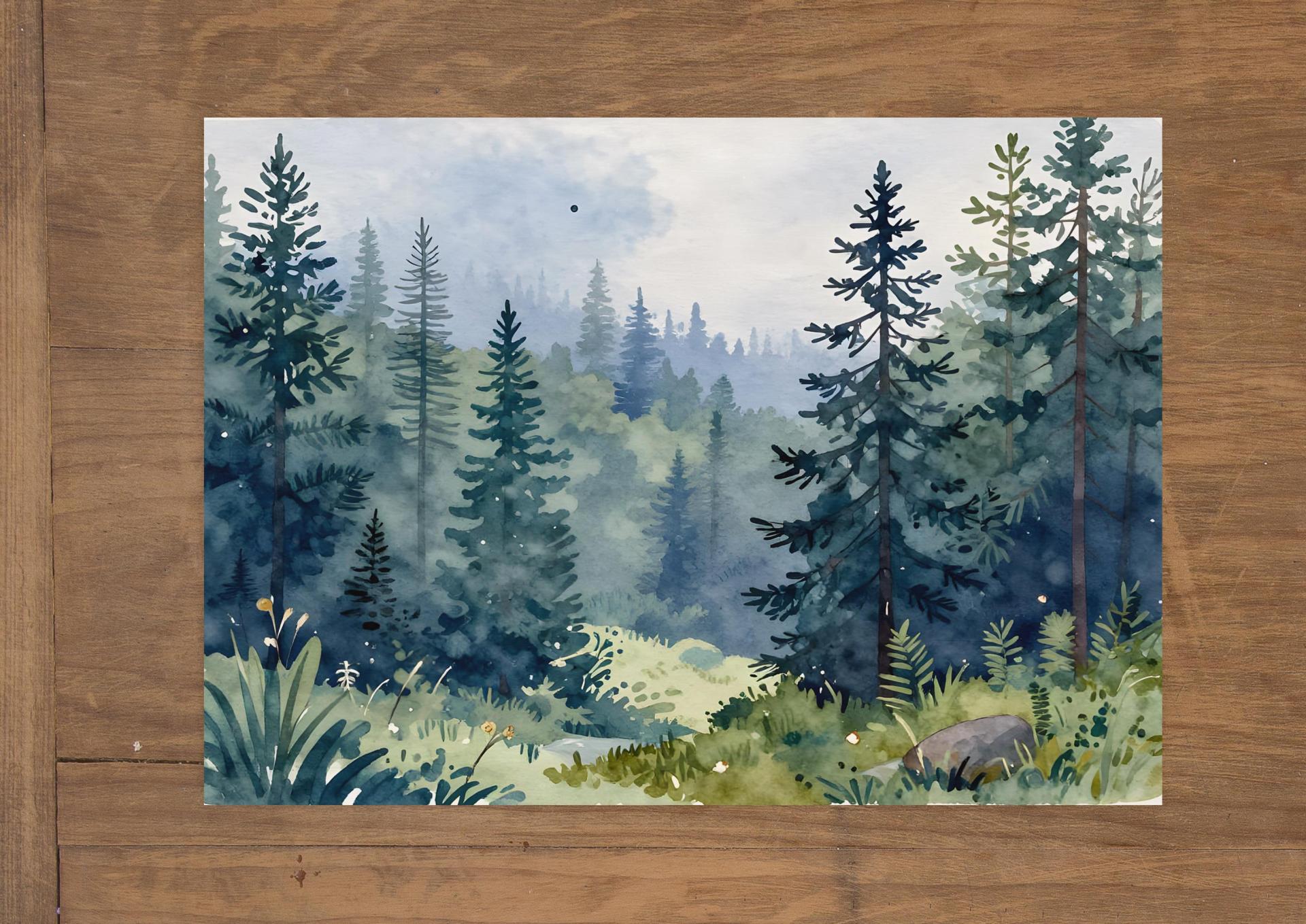 Forest Greeting Cards, Set of 4, Botanical Art, Blank Gift Cards