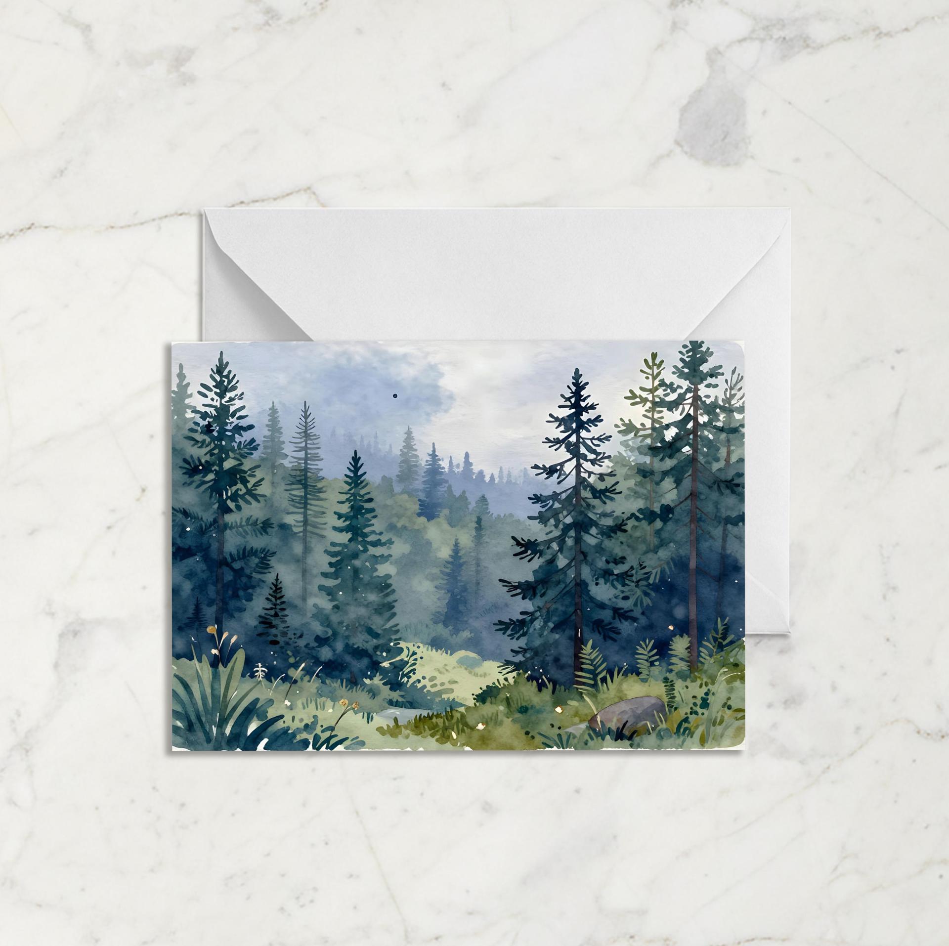 Forest Greeting Cards, Set of 4, Botanical Art, Blank Gift Cards