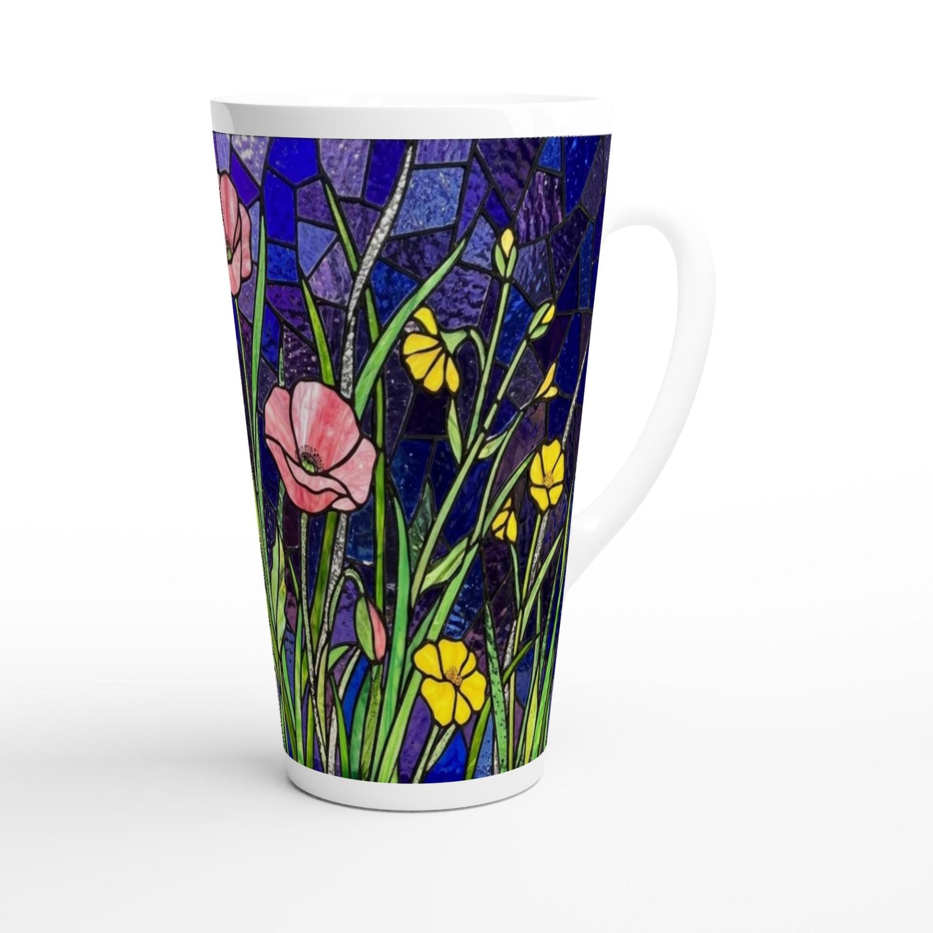 Floral Latte 17oz Ceramic Mug - Coffee or Tea Cup, Extra Tall