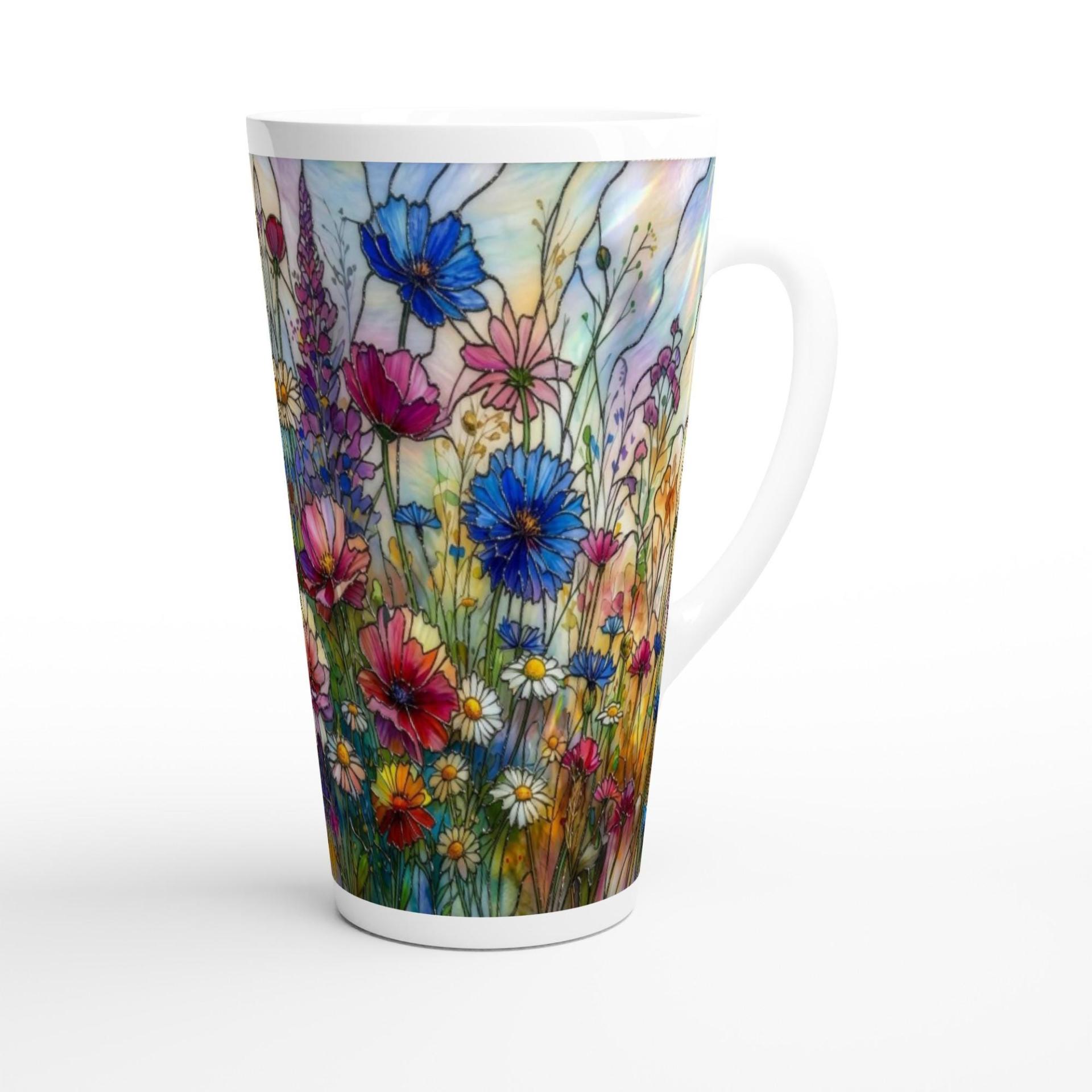 Large Floral Mugs, Latte Mug - Coffee or Tea Cup, Extra Tall, 17oz Ceramic