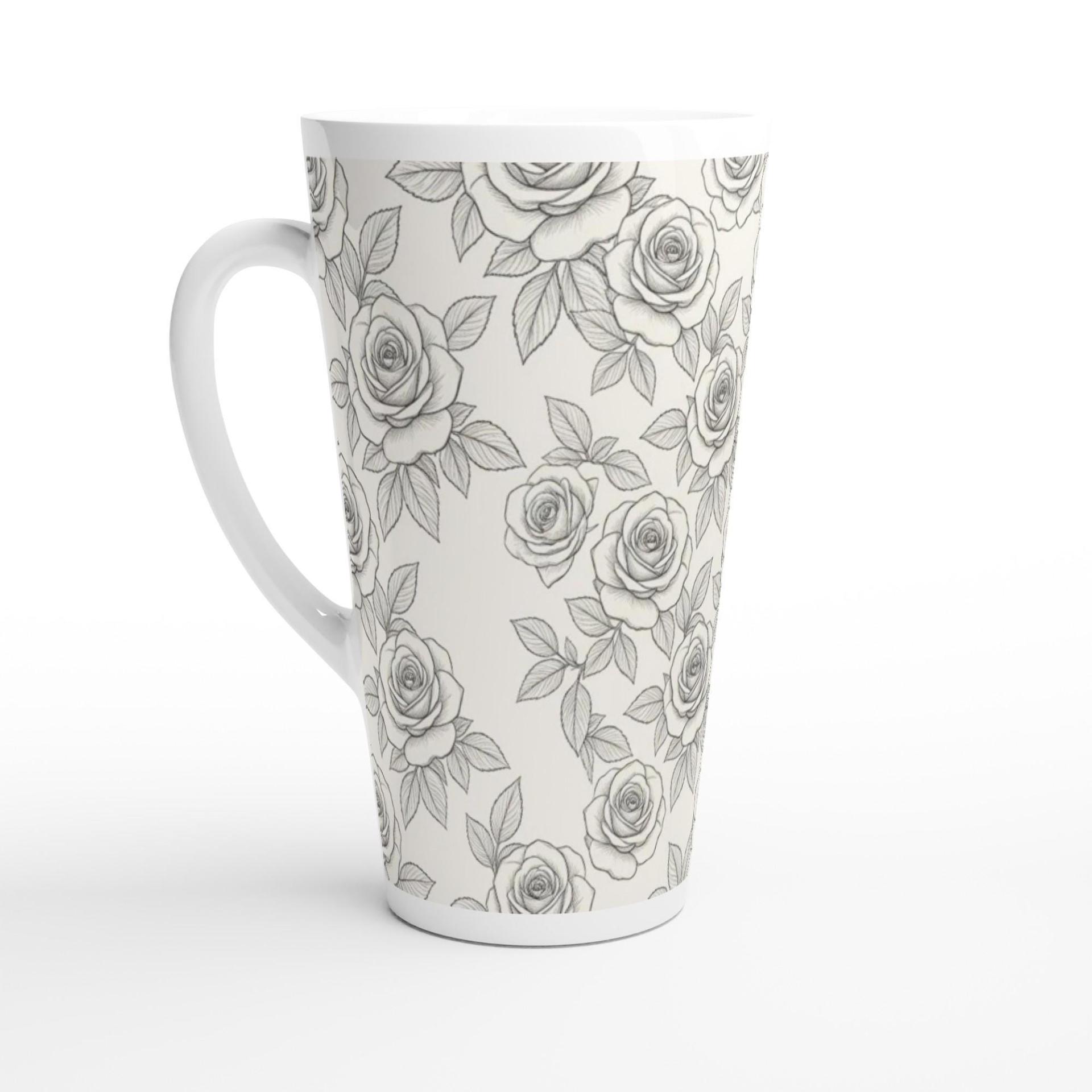 Roses - Large Latte Mug - Floral Coffee or Tea Cup, 17oz Ceramic, Extra Tall
