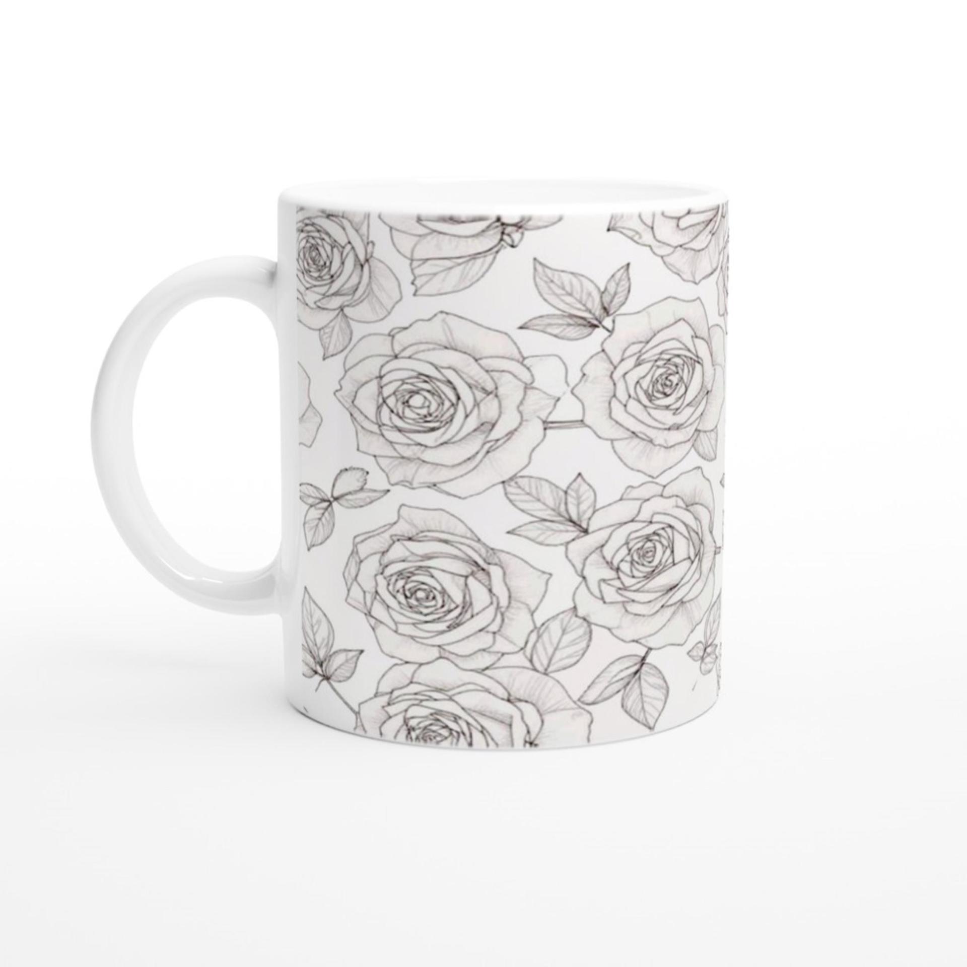 Roses, Floral Cups Set -  Large and Small Ceramic Mugs