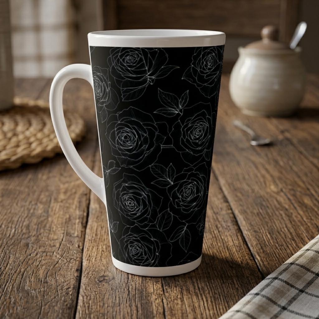 Roses - Large Latte Mug - Floral Coffee or Tea Cup, 17oz Ceramic, Extra Tall
