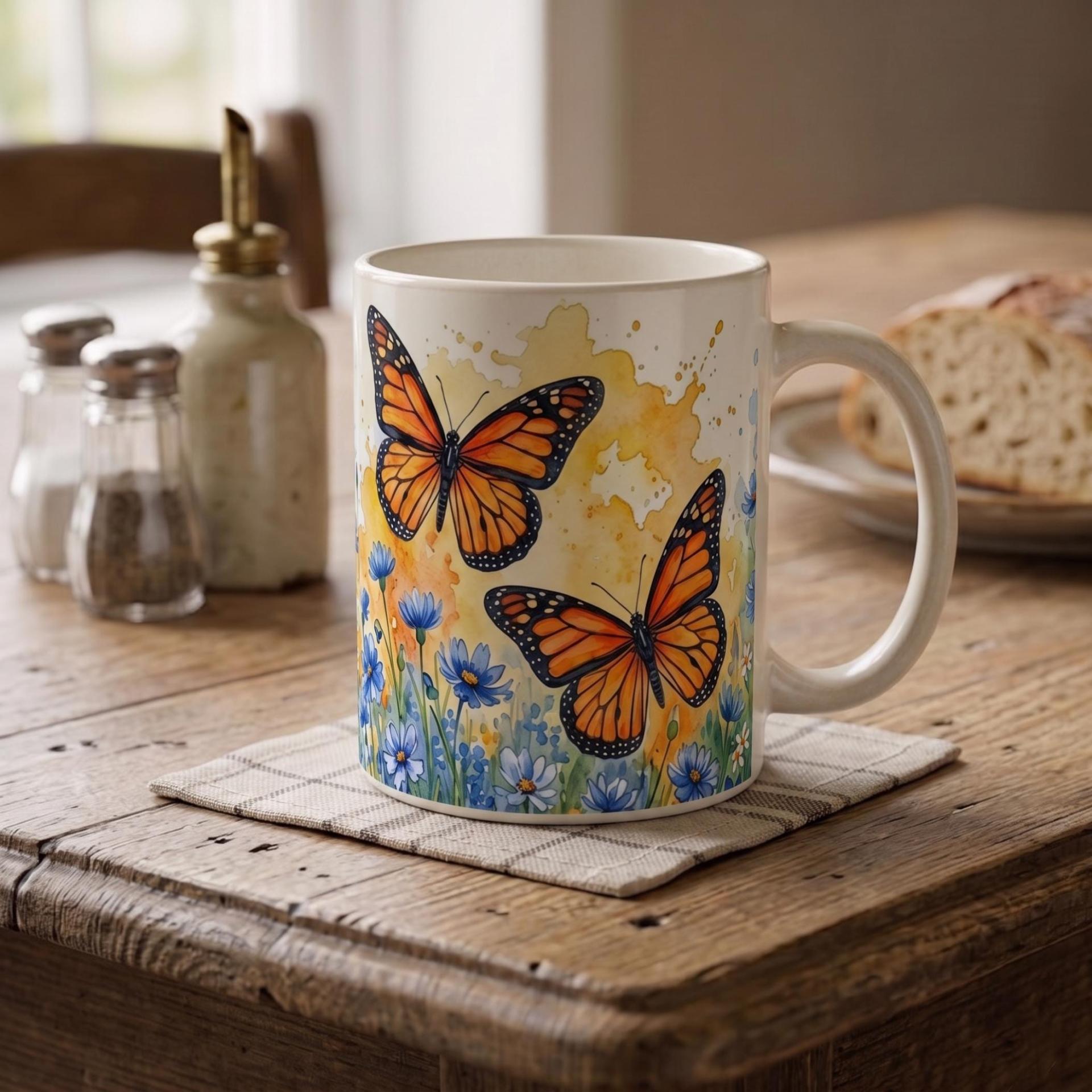 Butterfly Cups Set -  Large and Small Ceramic Mugs