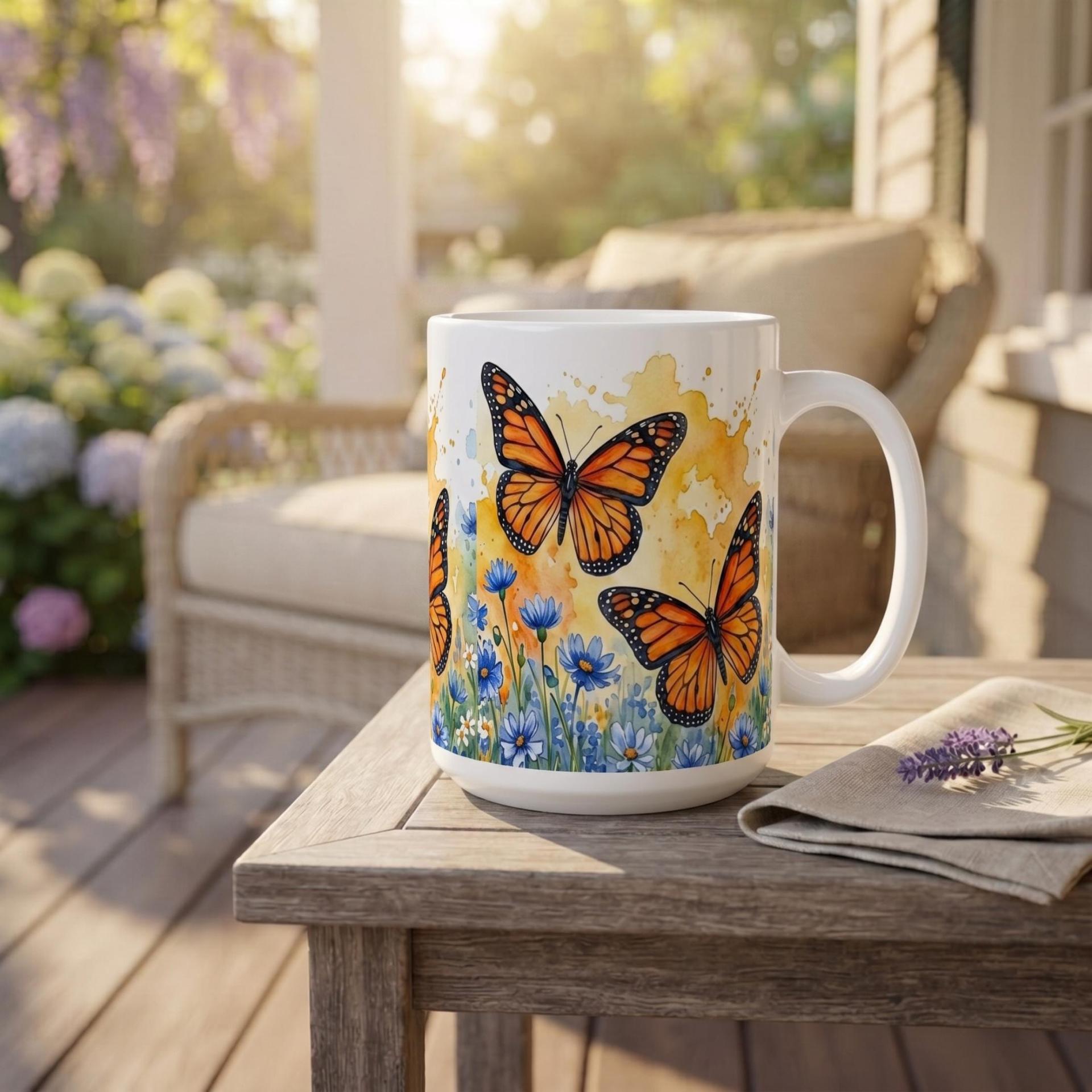 Butterfly Cups Set -  Large and Small Ceramic Mugs