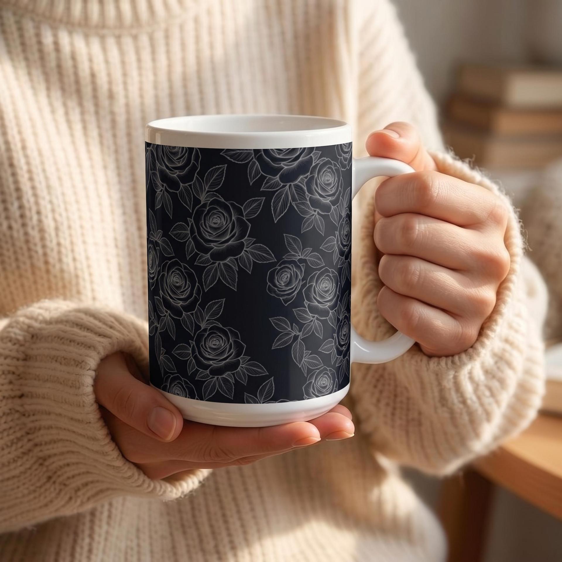 Roses, Dark Floral Mug Set, Large and Small Cups
