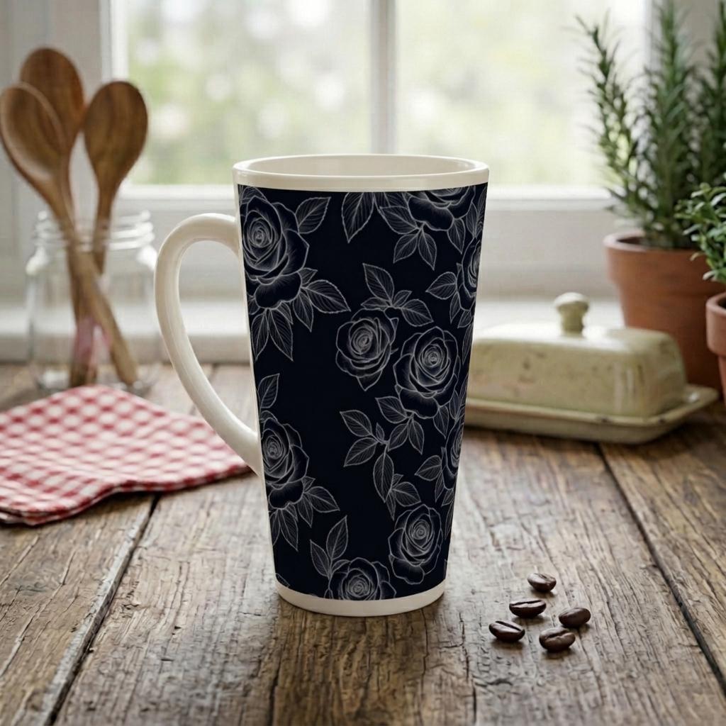 Roses - Large Latte Mug - Coffee or Tea Cup, 17oz Ceramic, Extra Tall