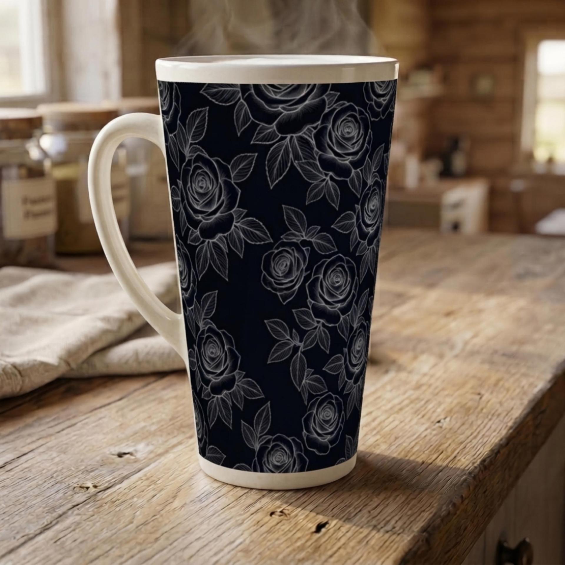 Roses - Large Latte Mug - Coffee or Tea Cup, 17oz Ceramic, Extra Tall