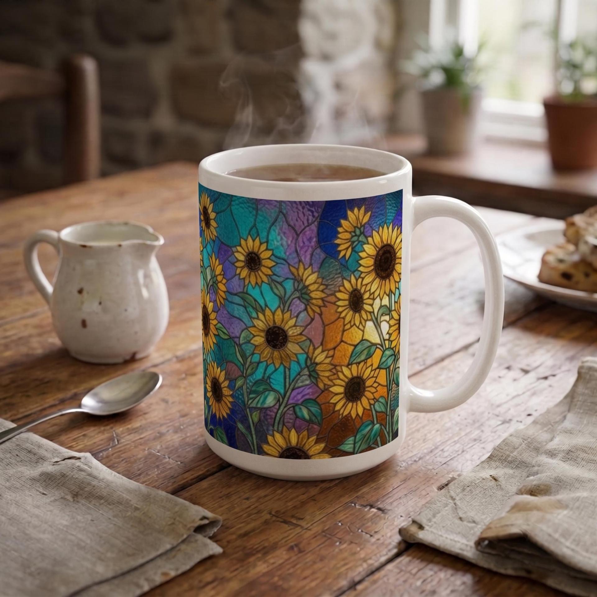 Sunflower Cups Set -  Large and Small Ceramic Mugs