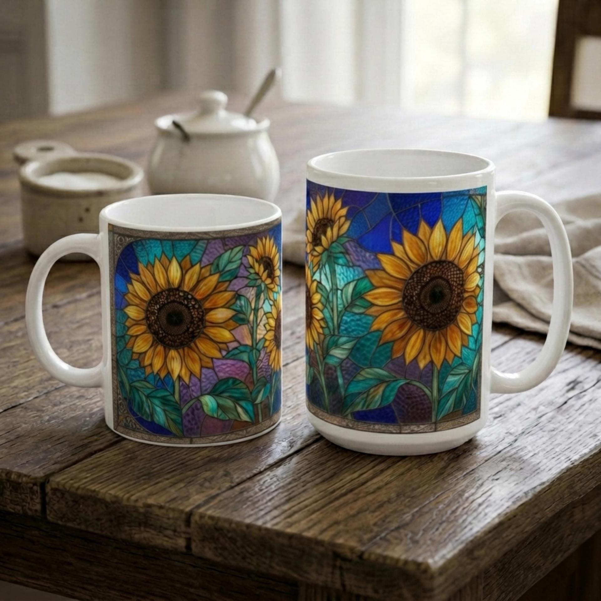 Sunflower Cups Set -  Large and Small Ceramic Mugs