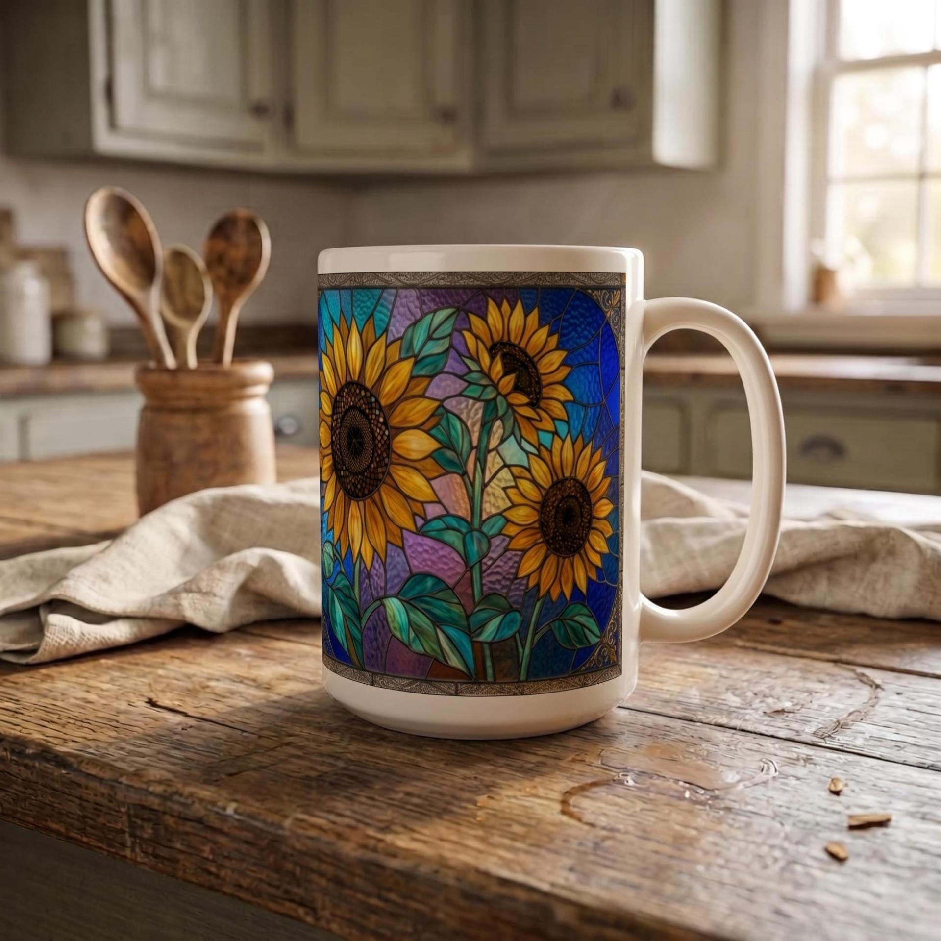 Sunflower Cups Set -  Large and Small Ceramic Mugs