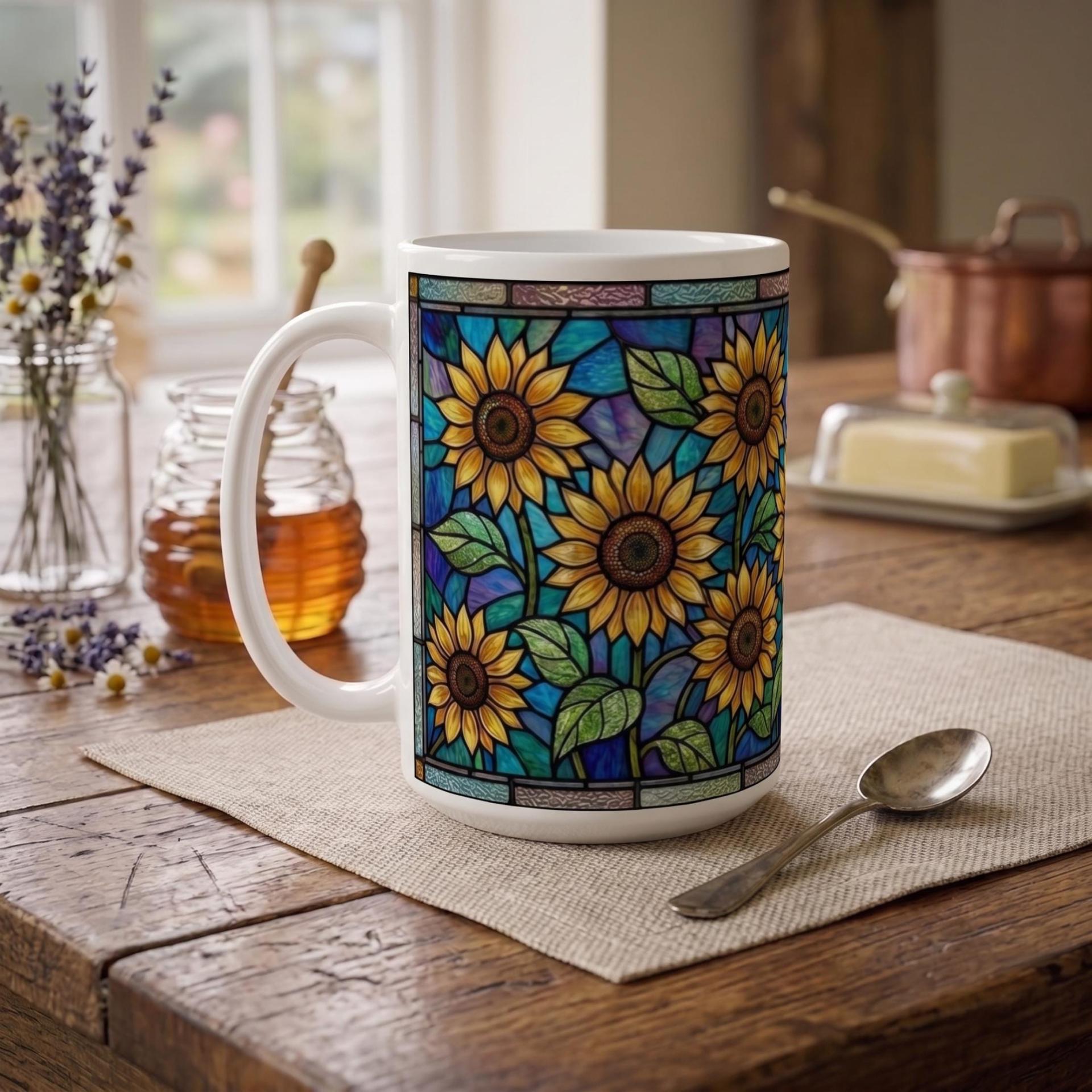 Sunflower Cups Set -  Large and Small Ceramic Mugs