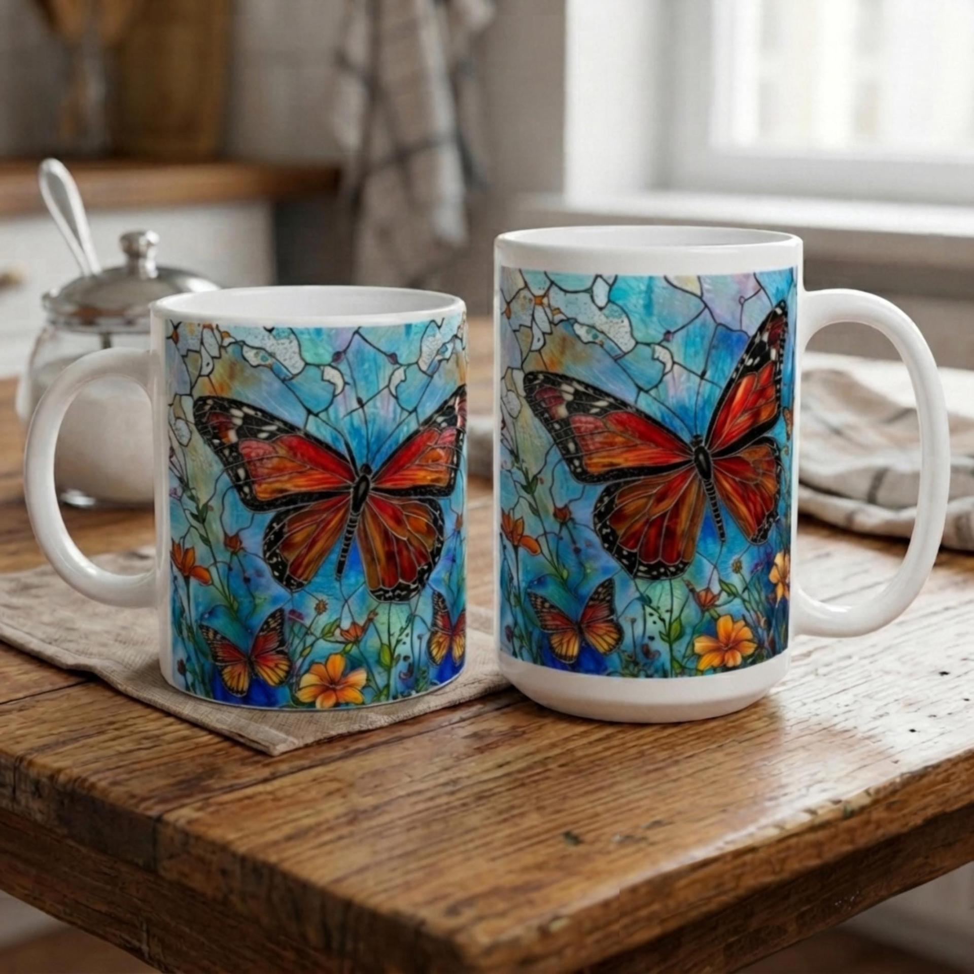 Butterfly Cups Set -  Large and Small Ceramic Mugs