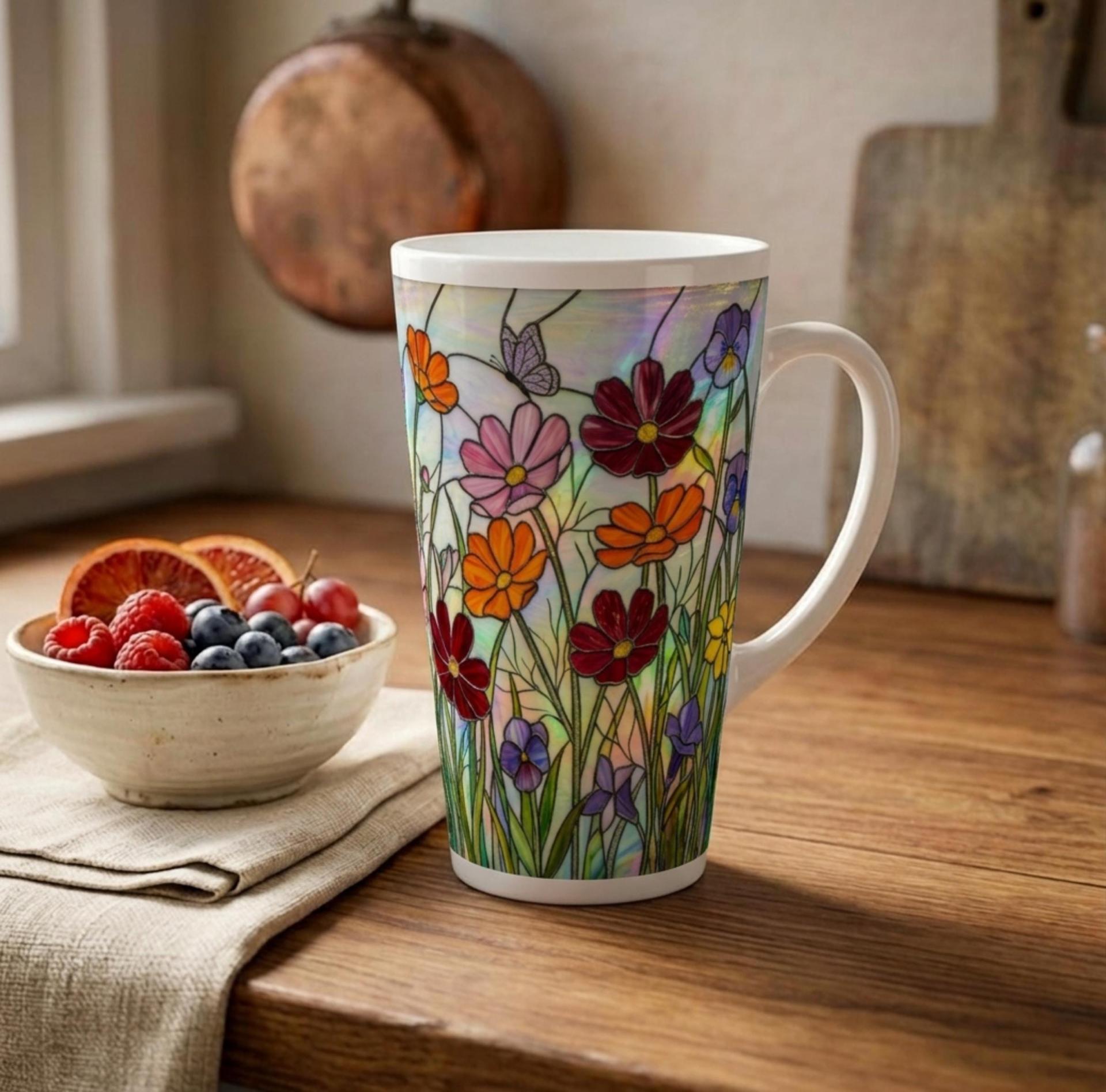 Floral - Latte 17oz Ceramic Mug - Coffee or Tea Cup, Extra Tall