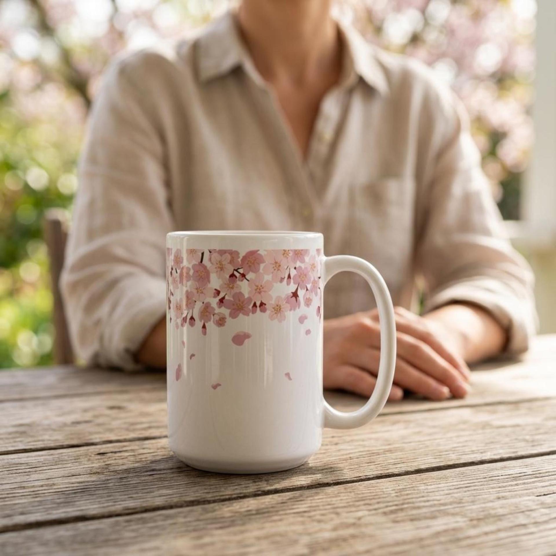 Floral Cups Set - Cherry Blossom, Large and Small Mug Set