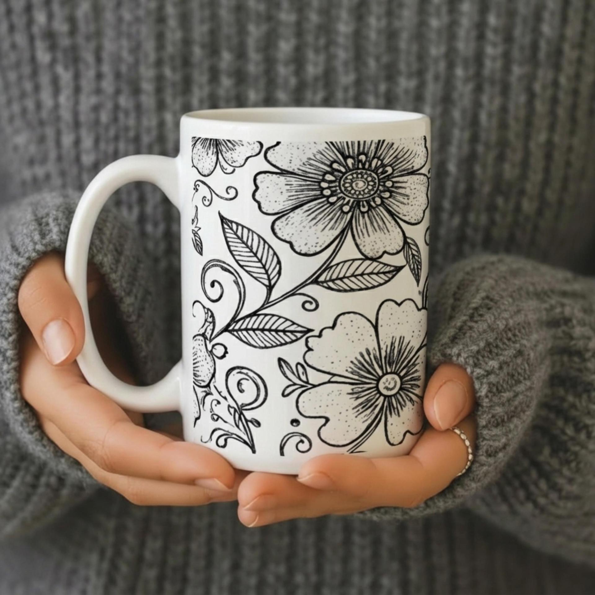 Floral Cups -  Large and Small Ceramic Mugs