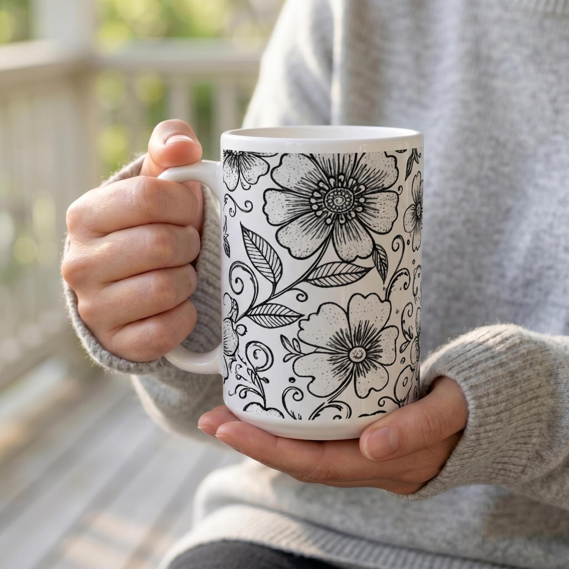 Floral Cups -  Large and Small Ceramic Mugs