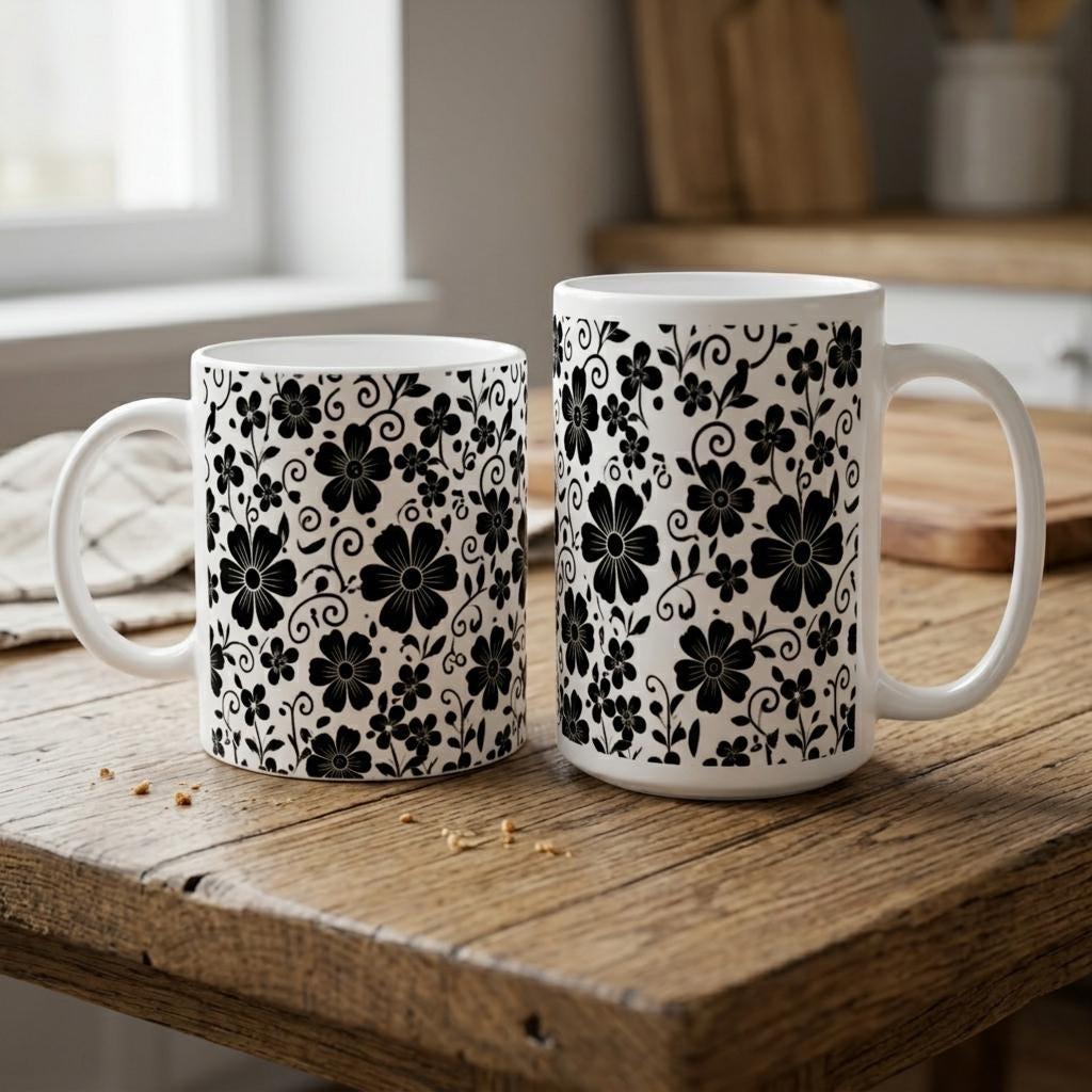 Floral Cups -  Large and Small Ceramic Mugs