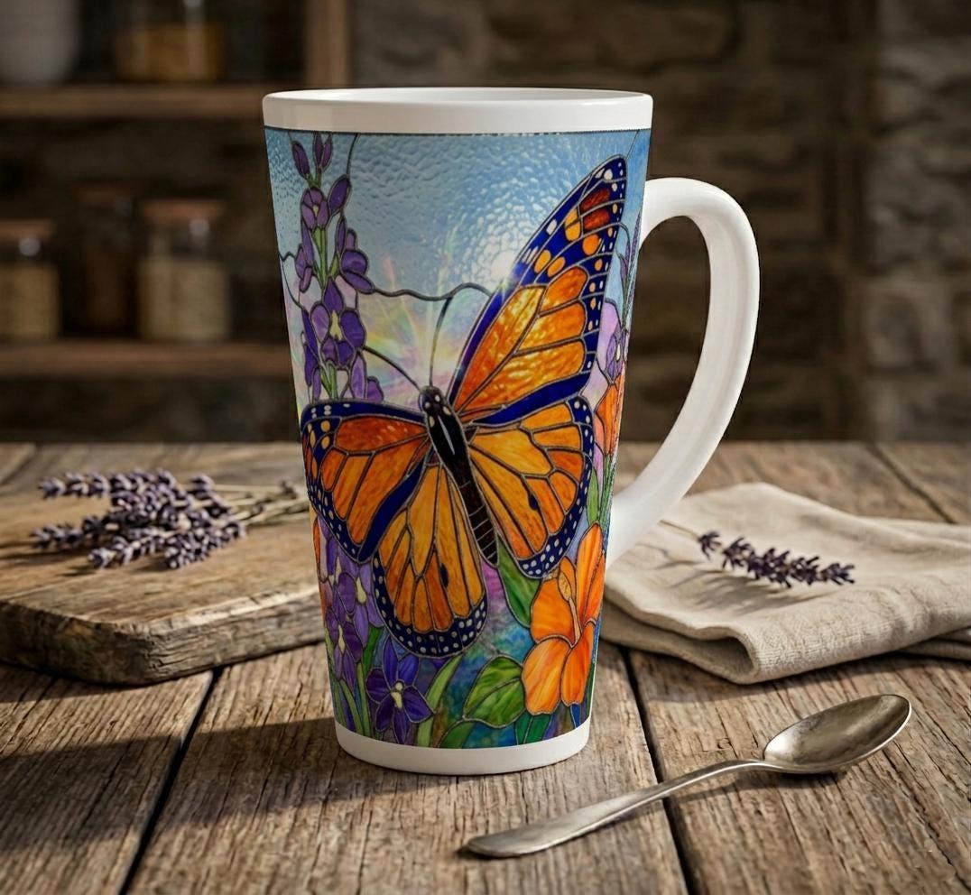 Butterfly Cup, Latte 17oz Ceramic Mug - Coffee or Tea Cup, Extra Tall