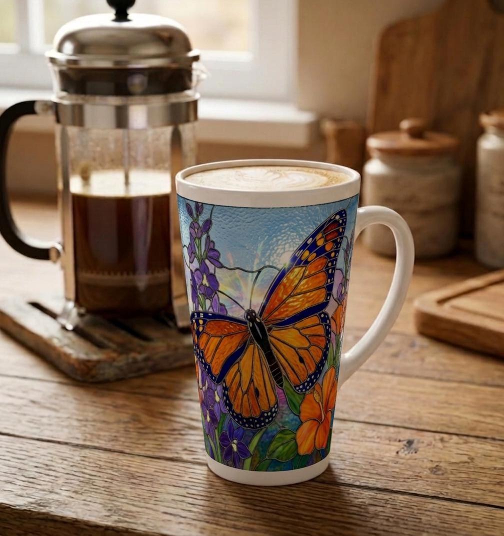 Butterfly Cup, Latte 17oz Ceramic Mug - Coffee or Tea Cup, Extra Tall