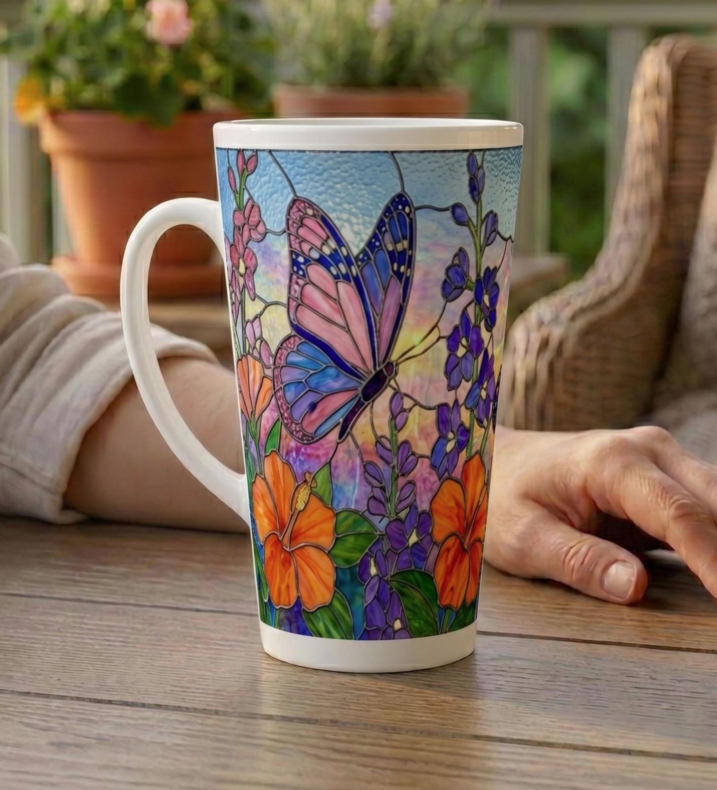 Butterfly Cup, Latte 17oz Ceramic Mug - Coffee or Tea Cup, Extra Tall