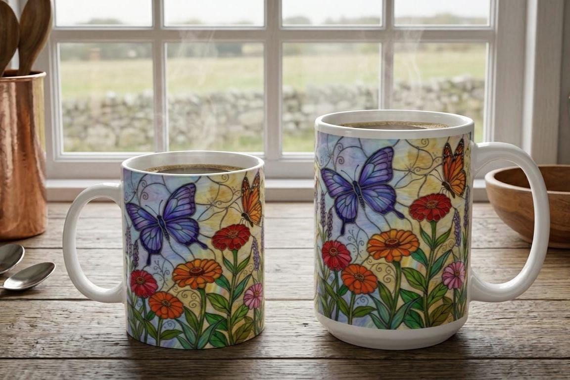 Butterfly Cups, Large and Small Mug Set