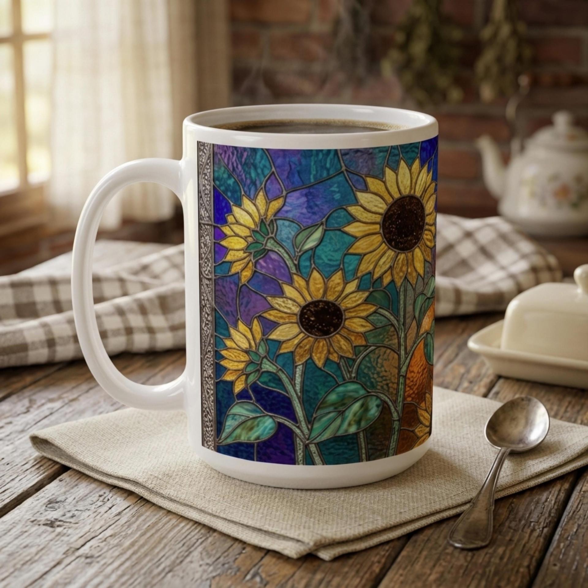 Sunflowers, Large and Small Cups, Floral Mug Set